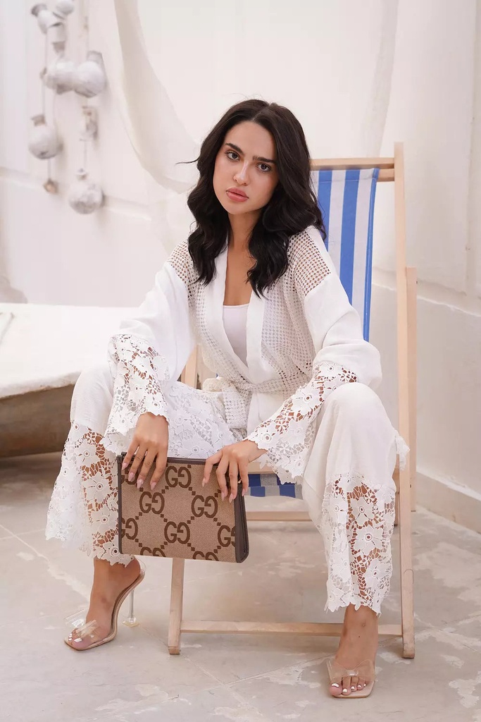 Guipure Cutwork Cardigan Suit