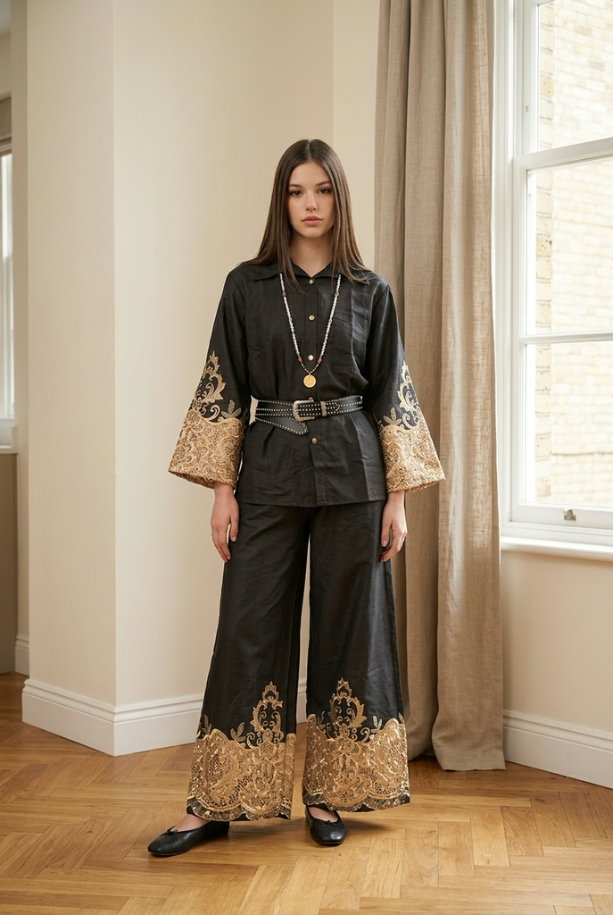 Casual Embroidered Sleeve Fabric Suit