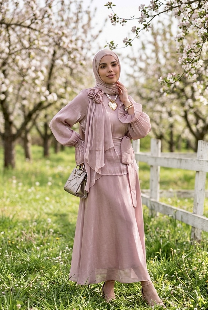 Floral Applique Draped Sleeve Skirt Suit