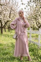 Floral Applique Draped Sleeve Skirt Suit