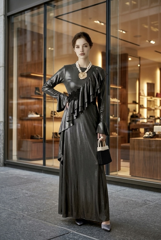 Metallic Shimmer Draped Dress