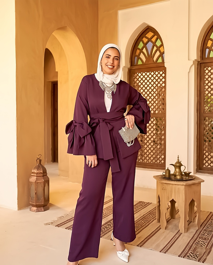 Flared Sleeve Bow Detail Jacket Suit