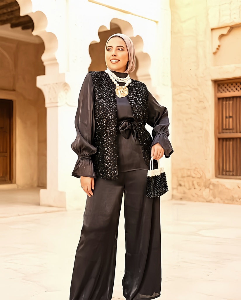 Organza Shimmer Mesh Vest Suit