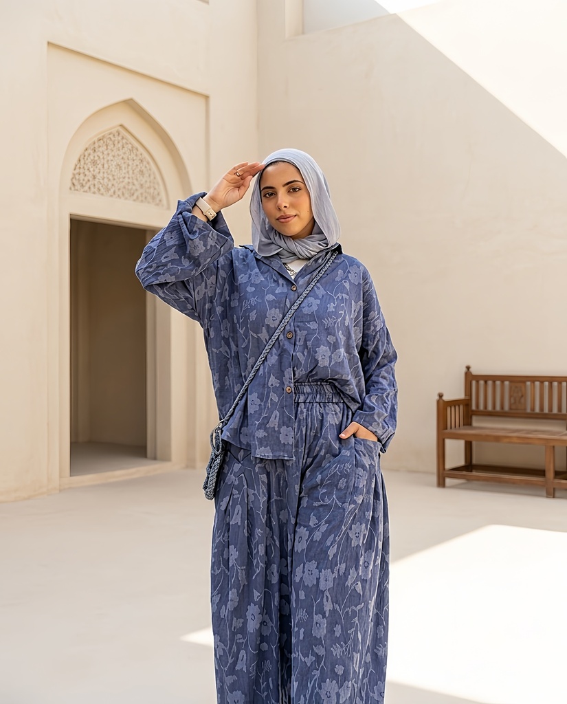 Embroidered Floral Linen Casual Suit