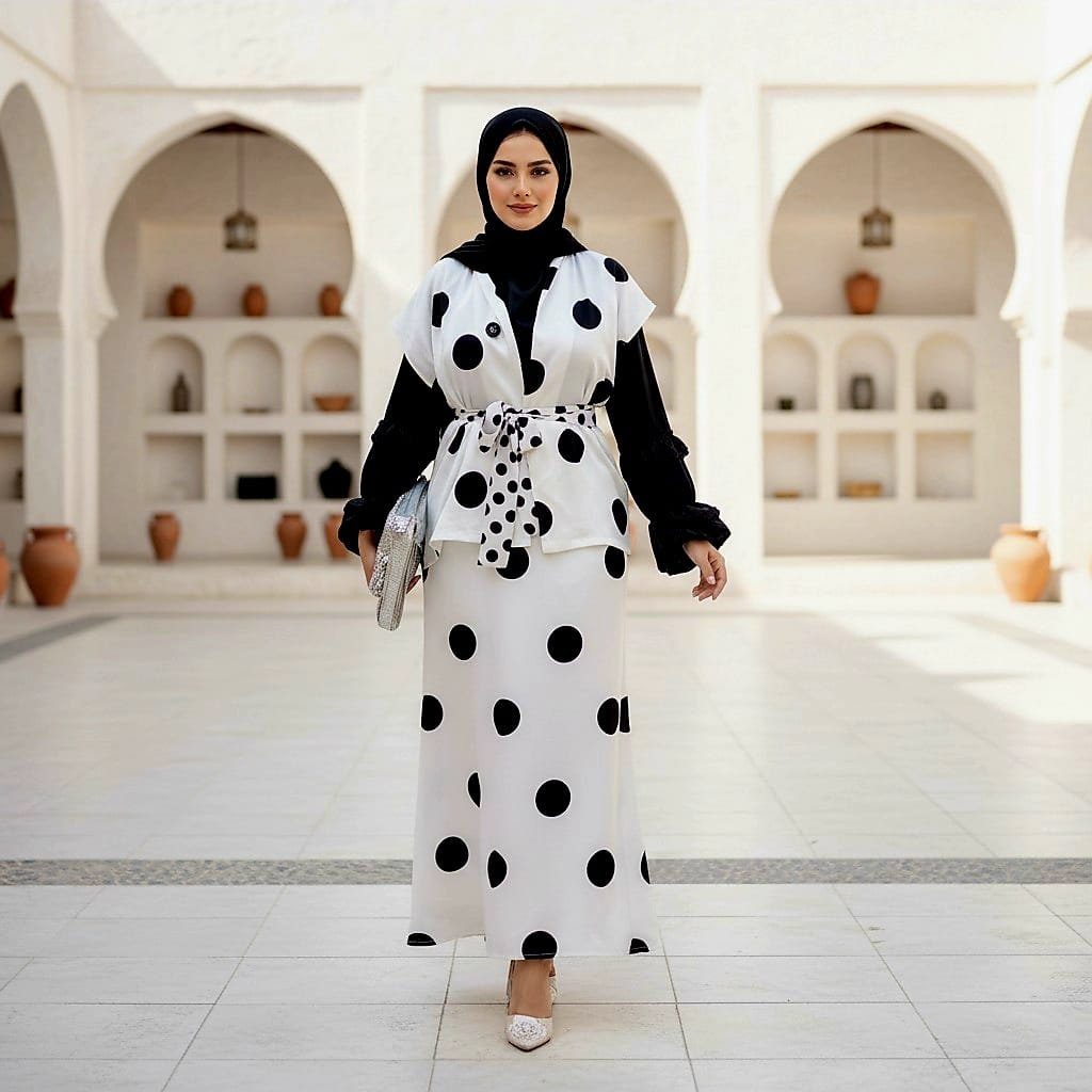 Polka Dot Skirt Satin Suit