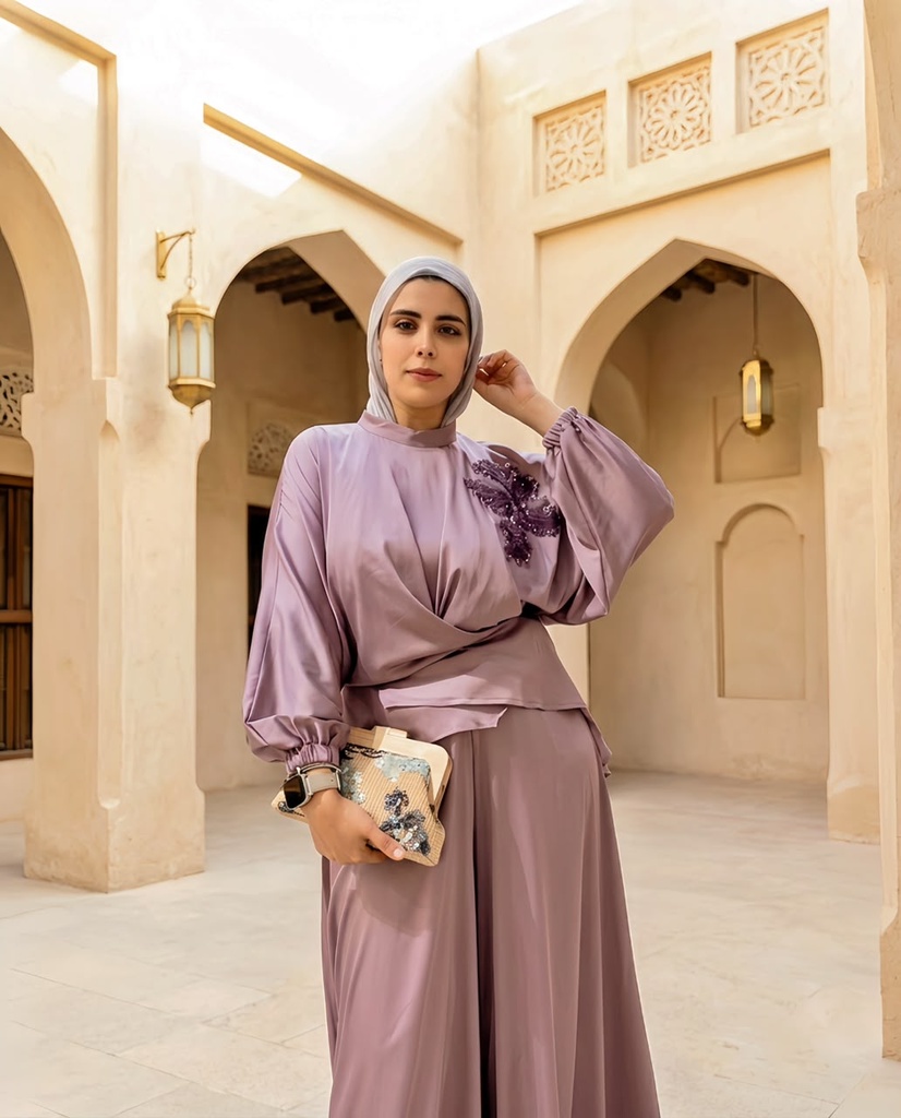 Embroidered Wrap Satin Suit