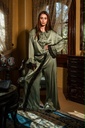 Lace Tie Neck Shimmer Satin Suit