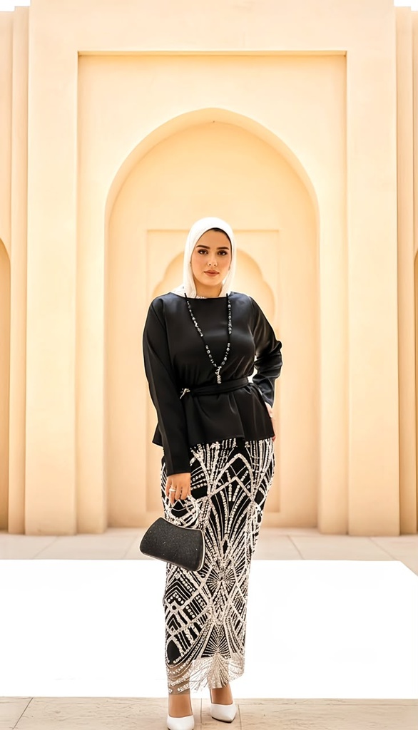 Embroidered Skirt Satin Blouse Suit