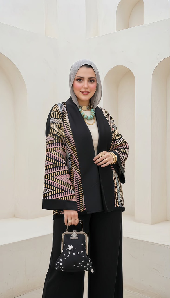Embroidered Cardigan Satin Suit
