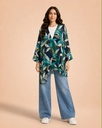 Asymmetric Leaf Print Linen Kimono