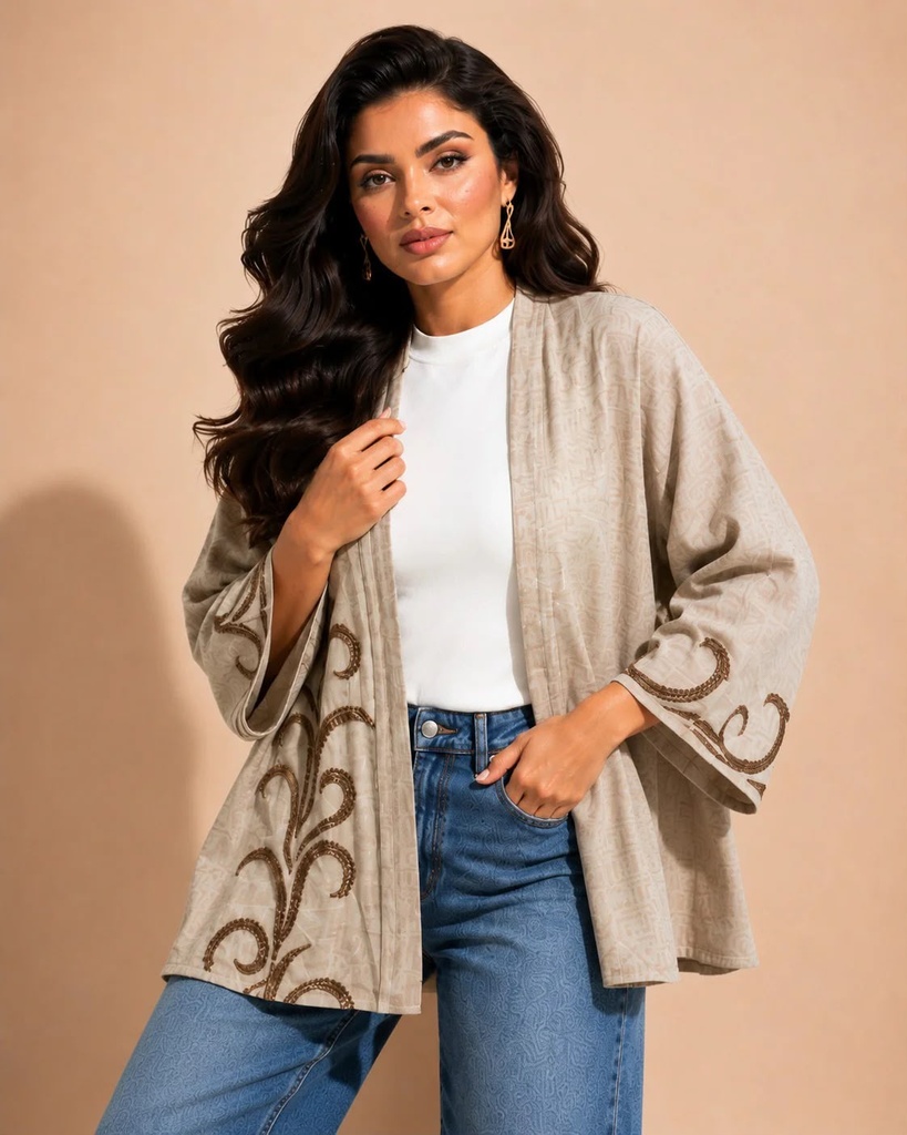 Embroidered linen cardigan