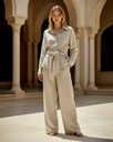 Wide-Leg Linen Belted Suit
