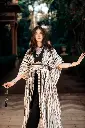 Mizyana Striped Linen Kaftan with Embellished Details