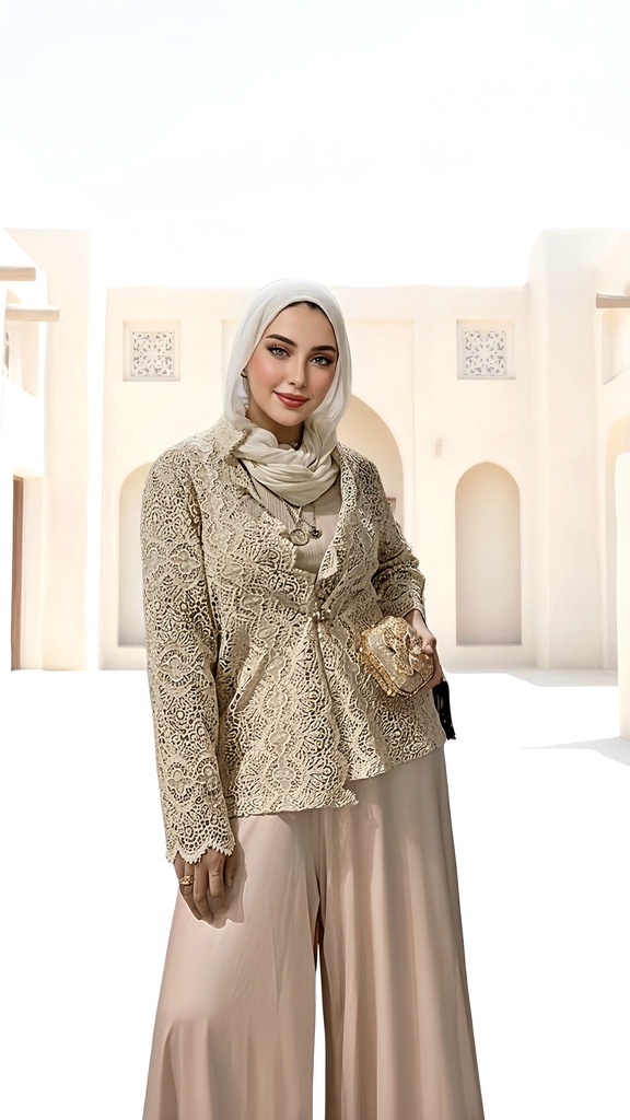 Gold-Detail Openwork Guipure Jacket