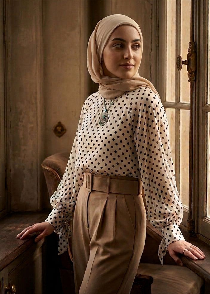 Polka Chiffon Tie Blouse