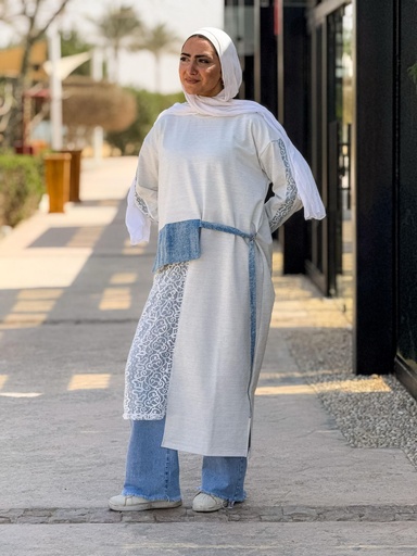 [loose43-rmd25] Denim Belted Dress 