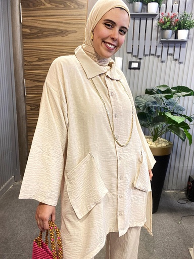 [s13-hers] Side High Low Linen Set