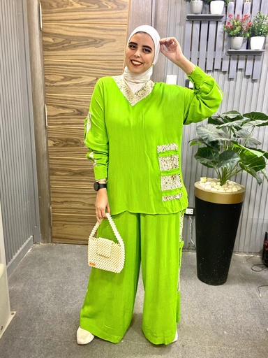 Patchwork Pocket Sequin Pants-Set