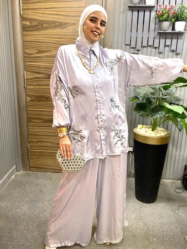Sequin Shirt & Wide Leg Pants Set