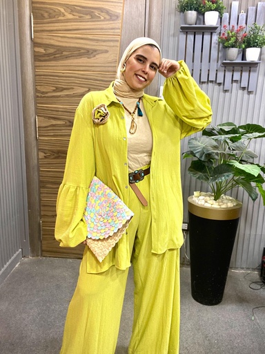 Linen Look Puff Sleeve Shirt & Wide Leg Pants