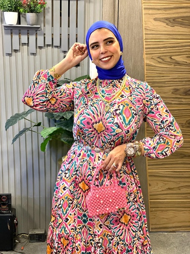 [L102-louqi] Floral Waisted Satin Maxi Dress