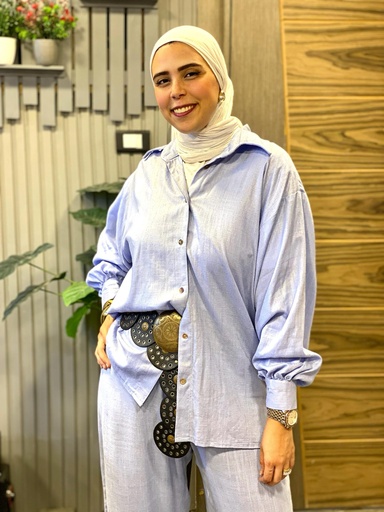 [rih55-sum25] Linen Two-Shades Shimmer Pants- Set