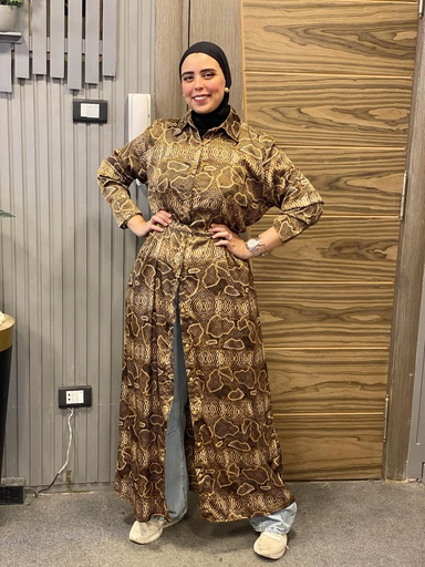 [es9-sum25] Snake Plisse Long Sleeves Shirt Dress