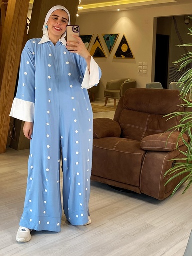 Polka Cotton Candy Collared Jumpsuit