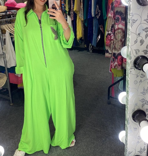 [T-17-sum25] Plain Neon Zipper Jumpsuit