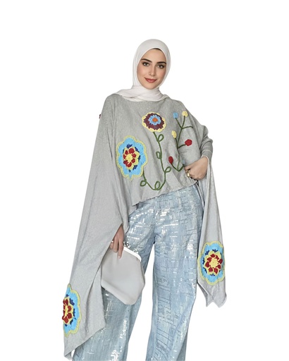 Knitted Floral Crochet Cape