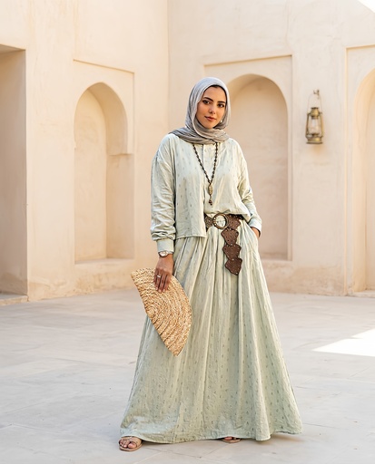 Linen Gold Circle Skirt Suit