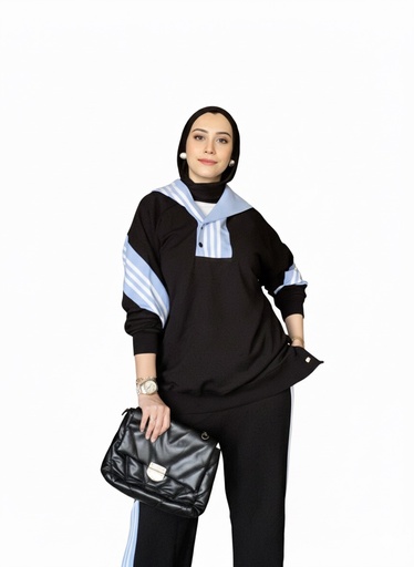 Denim Striped Hoodie Suit