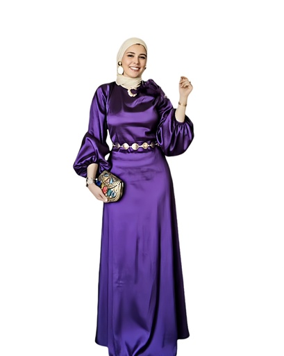 [S42/win26] Purple Floral-Shoulder Maxi Dress