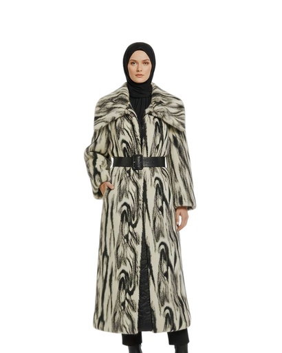 [S52/win26] Long Zebra Print Fur Coat