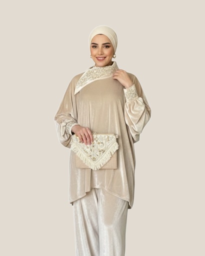 Embroidered Collar Velvet Set