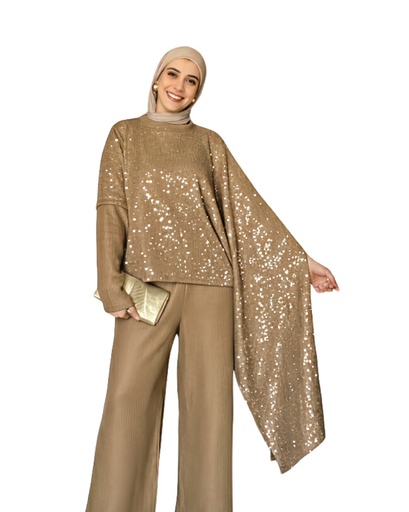 Pleated Long Short Sleeve Suit