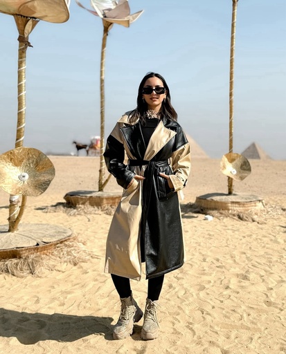 [win26] Half Gabardine Half Leather Coat