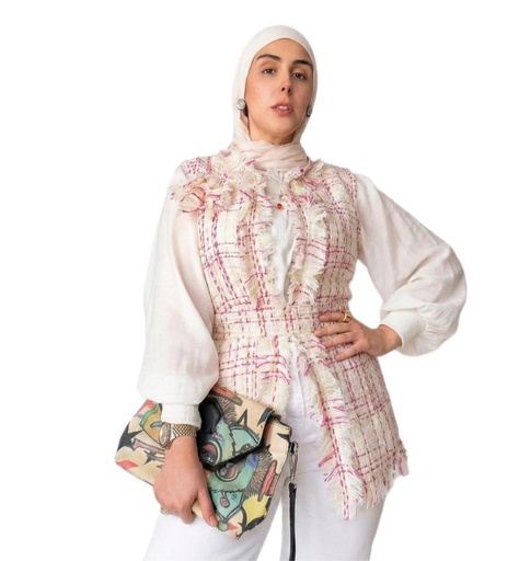 Multicolored Tweed Long Vest