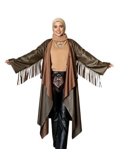 Leather Fringed Sleeves Coat