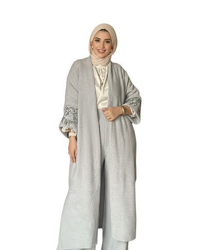 Long Embellished Open-Front Coat