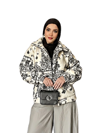 [win26] Printed Faux Fur Jacket