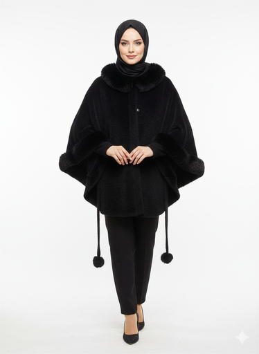 [win26] Fur-Trim Belted Cape