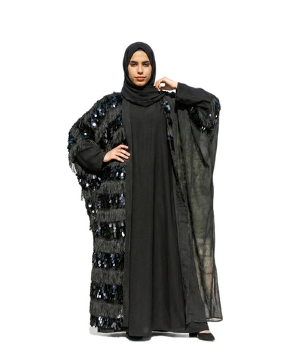 [R9-Win26] Asymmetrical Sequin Fringe Abaya 