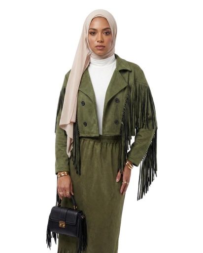 [W90-Win26] Fringed Suede Skirt Suit