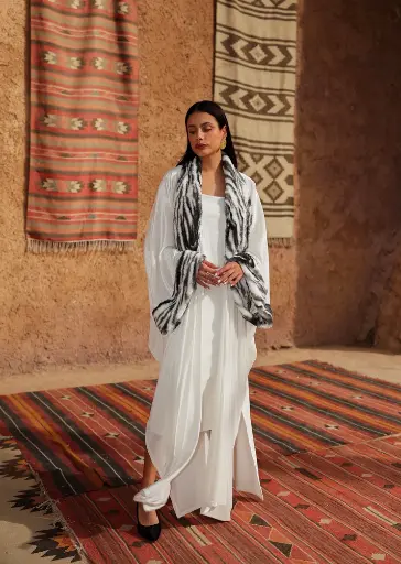 [R26\rmd26] Fur-Trimmed Shimmer Velvet Kaftan