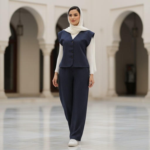 Button-Front Striped Vest Suit