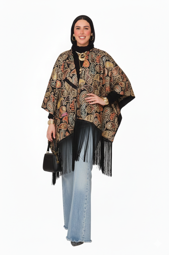 Multi-Color Fringed Poncho