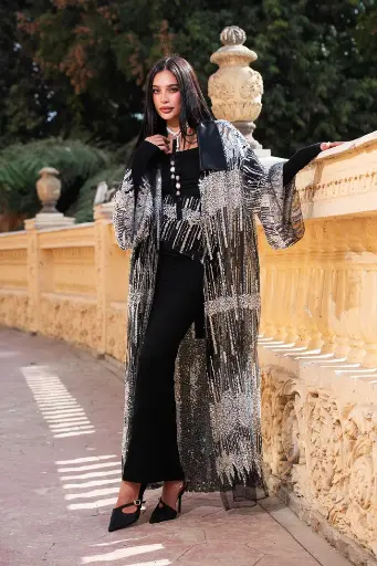 [Rmd26] Embellished Sequin Mesh Kaftan