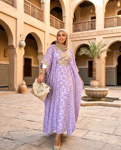 [sum26] Elegant Embroidered Linen Abaya