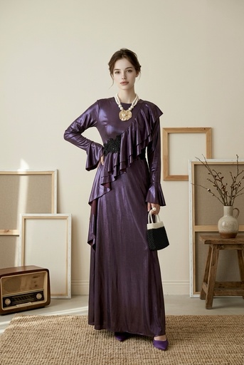 Metallic Shimmer Draped Dress